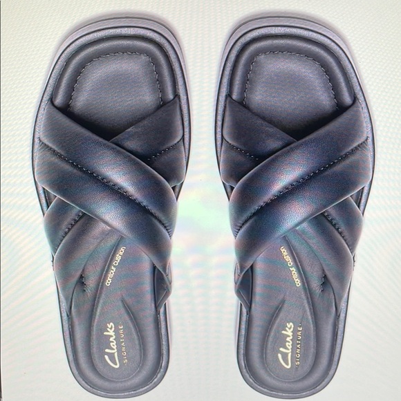 Sporty Clarks Alda Glide Leather Platform Slide Sandals Size 7 - Picture 4 of 6